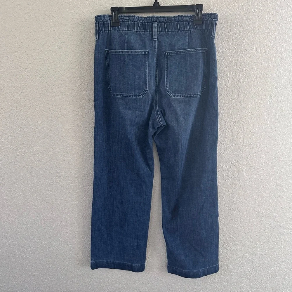 J.Crew Denim Pull-On Cropped Wide‎ Leg Jeans Womens 29 Tall Elastic Waist Blue